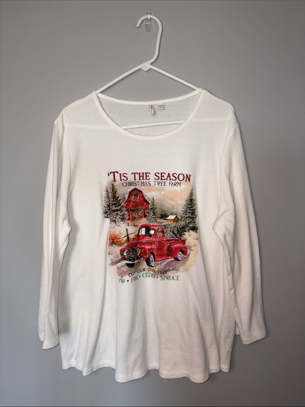 Women's White 'Tis The Season Christmas Truck Long Sleeve Top 18/20W